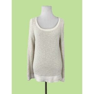 Lou‎ & Grey sweater S cream ivory open knit long sleeves Crochet